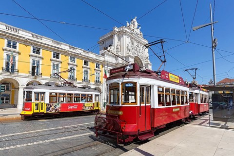 Trams Lisbon Public Transport Transport at the Arc de Triomphe in Lisbon