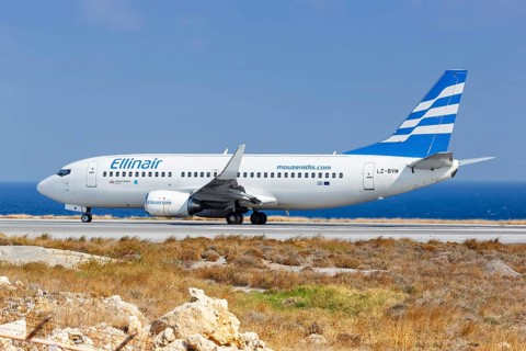 An Ellinair Boeing 737-300 with registration LZ-BVM at Heraklion Airport