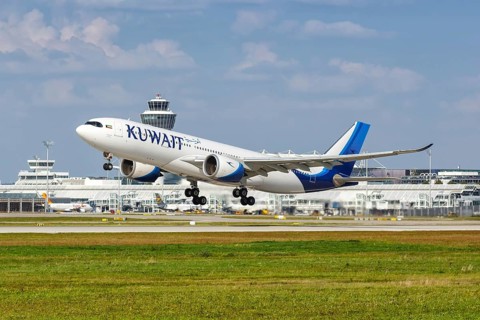 An Airbus A330-800neo aircraft of Kuwait Airways with registration number 9K-APG at Munich Airport