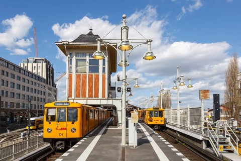 Underground at Warschauer Strasse station stop in Berlin