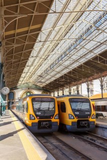 Trains railway railway in Porto Sao Bento station in Portugal in Porto