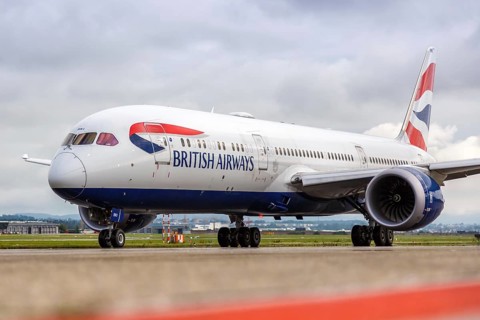 A British Airways Boeing 787-9 Dreamliner aircraft with registration G-ZBKF at the airport in Stuttgart