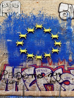 European flag with barbed wire symbols
