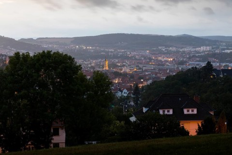 View of Eisenach from the Goepelskuppel with the tower of the Georgenkirche church
