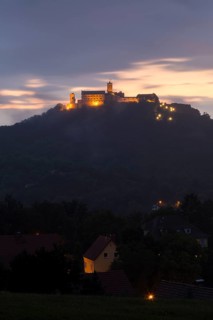 View of Wartburg Castle from the Goepelskuppel at blue hour
