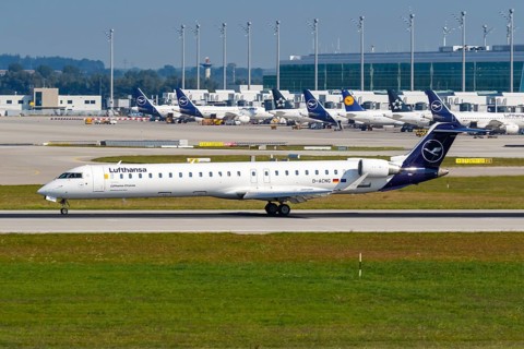A Bombardier CRJ-900 aircraft of Lufthansa CityLine with the registration D-ACNG at Munich Airport
