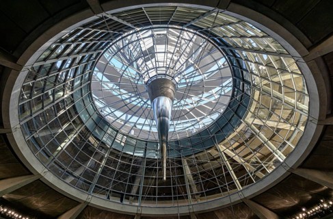 The glass roof of the Reichstag dome in the plenary hall