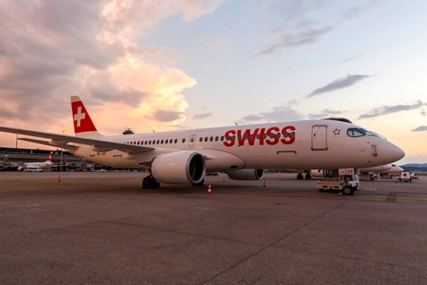 A Swiss Airbus A220-300 aircraft