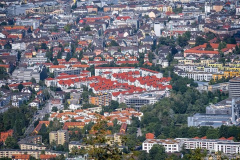View from the Uetliberg to the city centre with residential buildings of Zurich