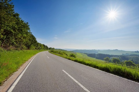 Country Road with Sun in Spring