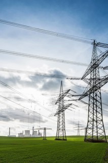 Power station and electricity pylons