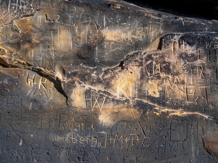 Names carved on stones at the rock formation Koenigstein