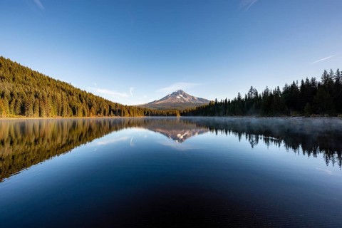 Reflection of Mt. Hood volcano in Trillium Lake