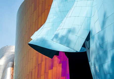 Curved colored facade of the Museum of Pop Culture