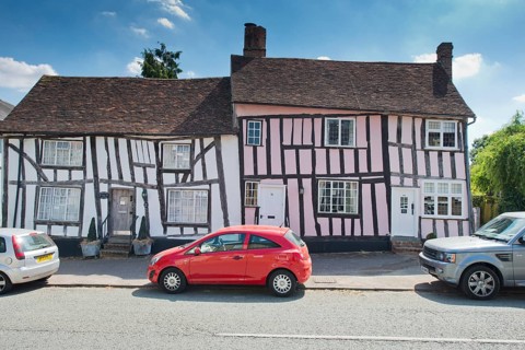 Houses in Lavenham in typical half-timbered architecture