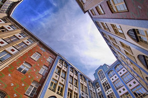 Colourful facades in one of the Hackesche Hoefe in the Mitte district