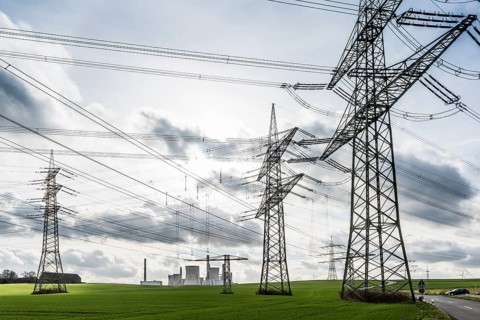 Power station and electricity pylons