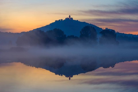Wachsenburg Castle at Dawn Reflecting in Lake