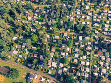 Aerial view of Hohenfelden campsite with the caravans of the permanent campers