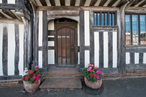 Houses in Lavenham in typical half-timbered architecture