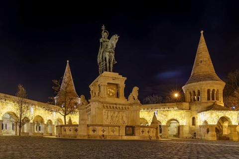 Fisherman's Bastion on Buda Castle Hill by night