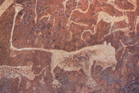 The famous lion panel at the Twyfelfontein rock engravings west of the town of Khorixas