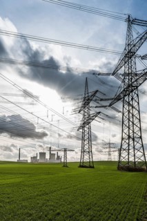 Power station and electricity pylons