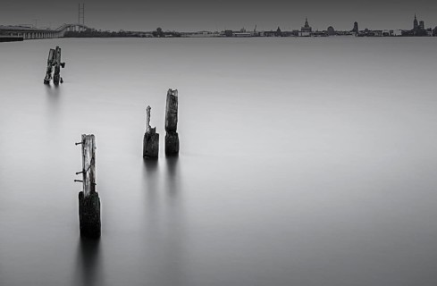 Long exposure in front of the Strelasund crossing at the Ruegen Bridge and the Ruegen Dam