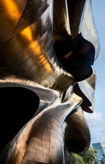 Corrugated coloured exterior facade of the Museum of Pop Culture