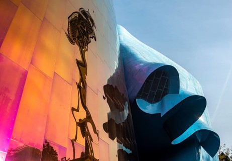 Corrugated coloured exterior facade of the Museum of Pop Culture