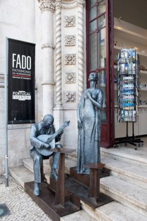 Sculptures in front of a shop