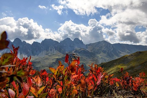 Backlit summit panorama of the Kalkkoegel
