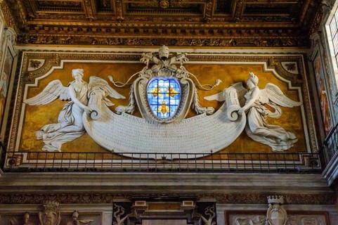 Glass window Papal coat of arms Emblem of Pope Urban VIII Church of Santa Maria in Aracoeli