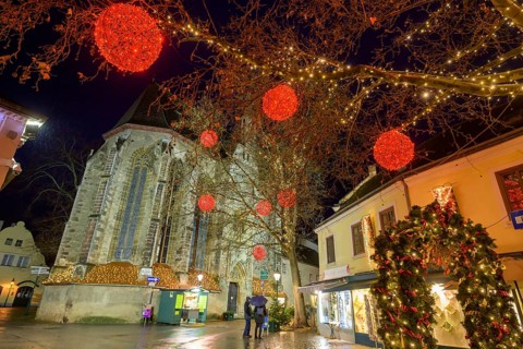 Spitalkirche and Christmas lights