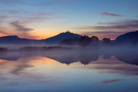 Landscape at Dawn with Wachsenburg Castle Reflecting in Lake