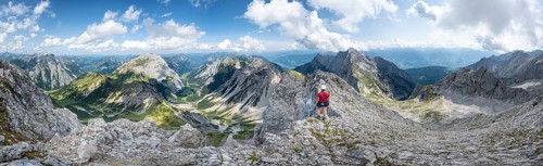 Hiker enjoying mountain panorama