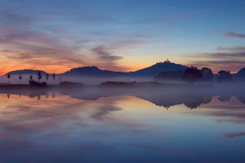 Landscape at Dawn with Wachsenburg Castle Reflecting in Lake