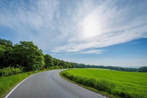 Country Road with Sun in Spring