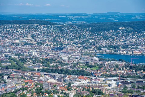 View of the old town of Zurich and Lake Zurich from the Uetliberg
