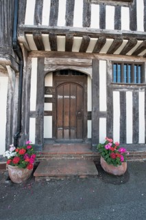 Houses in Lavenham in typical half-timbered architecture