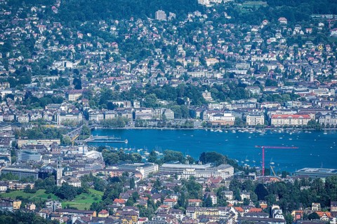 View of the old town of Zurich and Lake Zurich from the Uetliberg