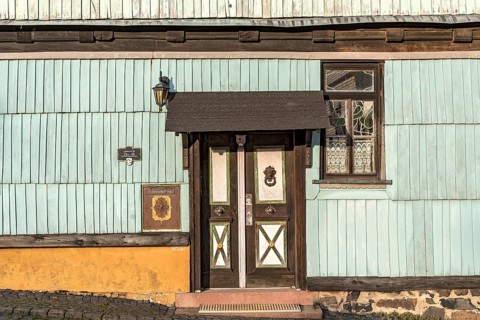 Historic schoolhouse with wooden facade