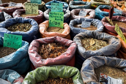 Bags of dried herbs