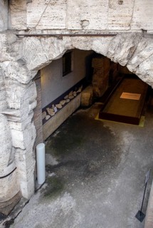 Historic gate entrance to Domitian's stadium below present street level