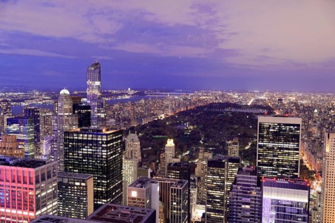 View of Midtown and Downtown Manhattan from the Top of the Rock Observation Center at sunset