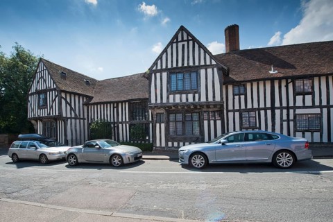 Houses in Lavenham in typical half-timbered architecture