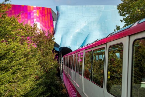 Monorail train comes out of the museum