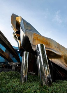 Corrugated coloured exterior facade of the Museum of Pop Culture