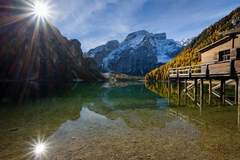 Boat house with Sun and Croda del Becco