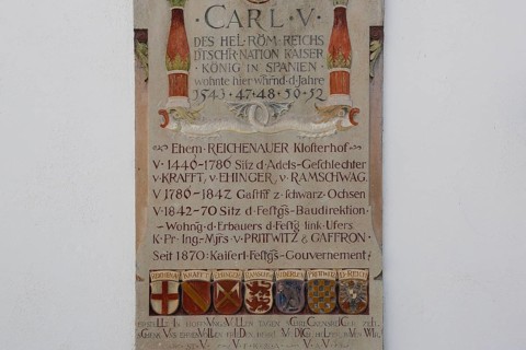 Stone tablet in the former Reichenau monastery courtyard